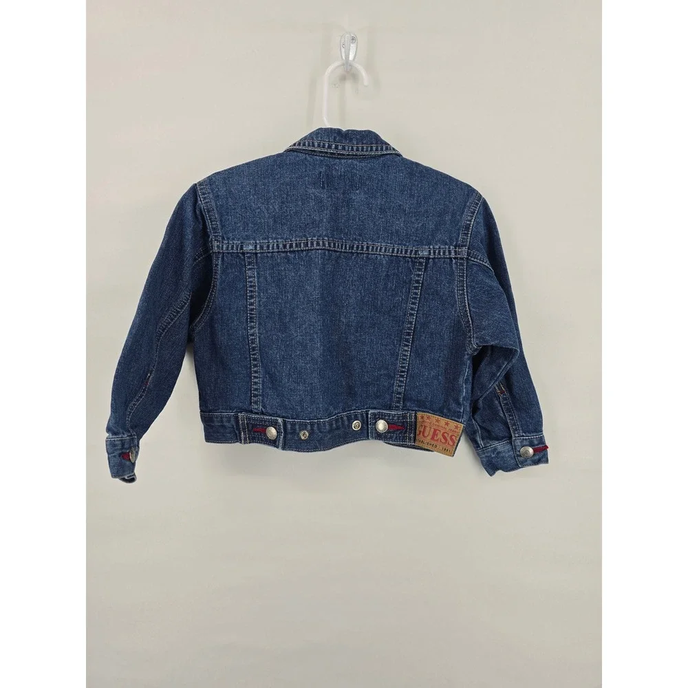 Guess Girls Blue Denim Trucker Jacket Red Stitching Size 4T Cotton Outerwear‎